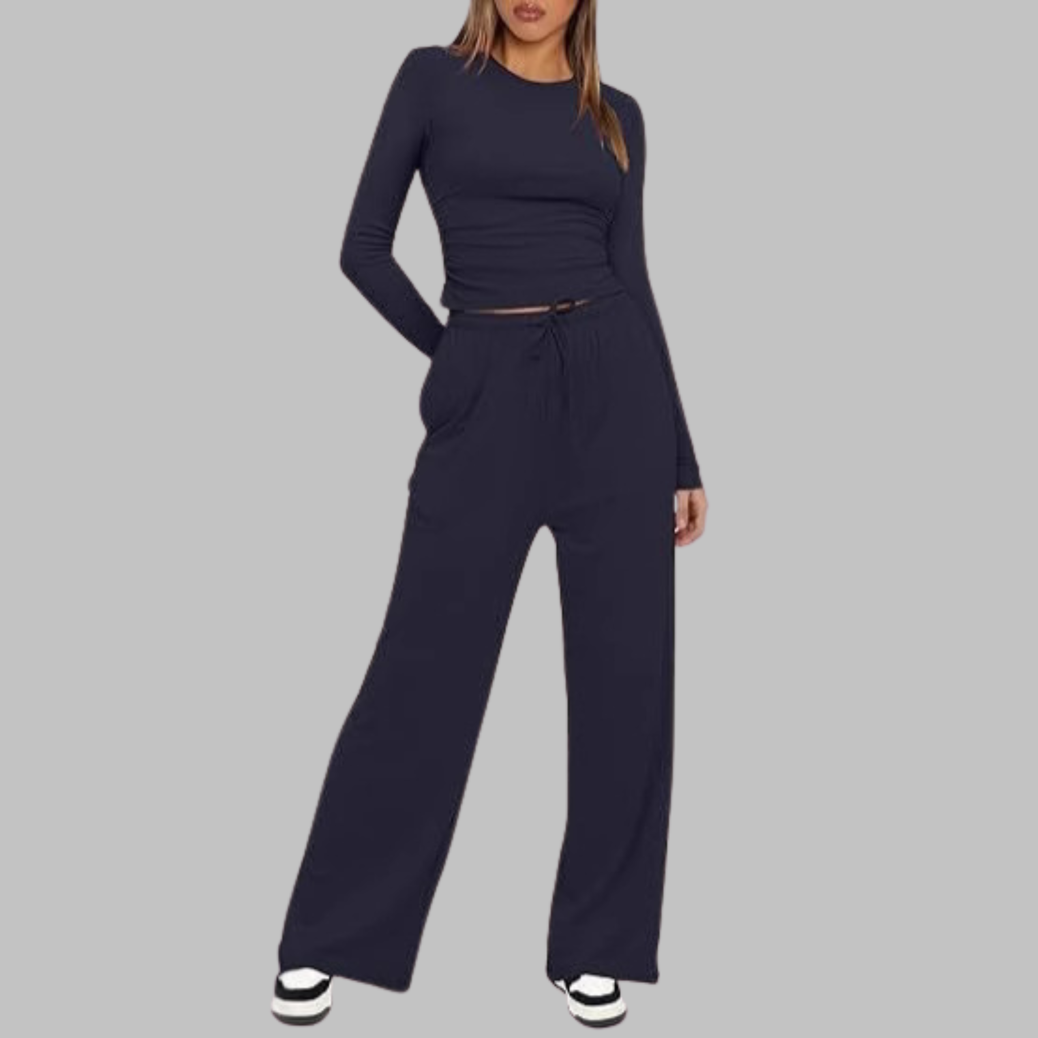 BELLE | Casual Long Sleeve Top and Wide Leg Pants Set