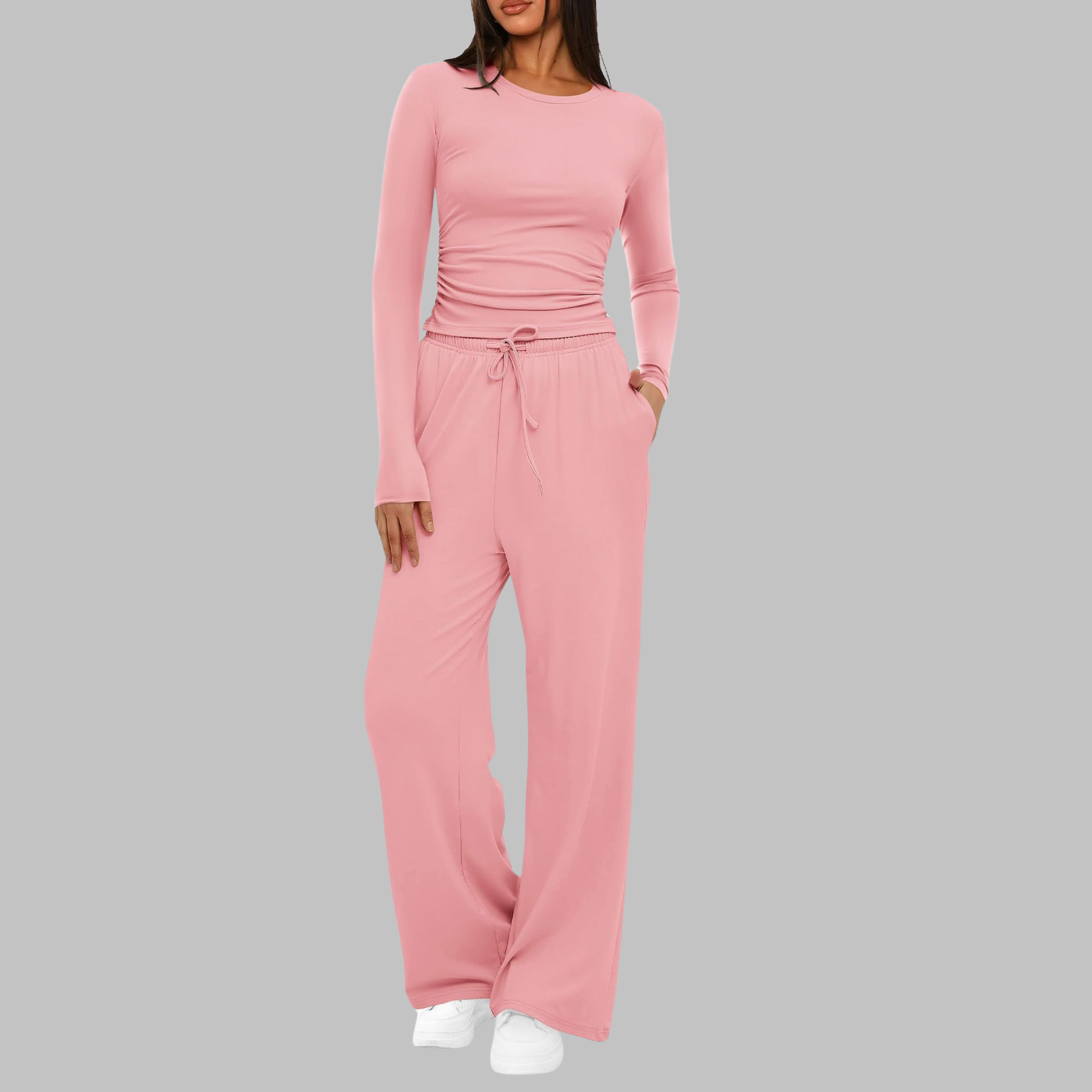 BELLE | Casual Long Sleeve Top and Wide Leg Pants Set
