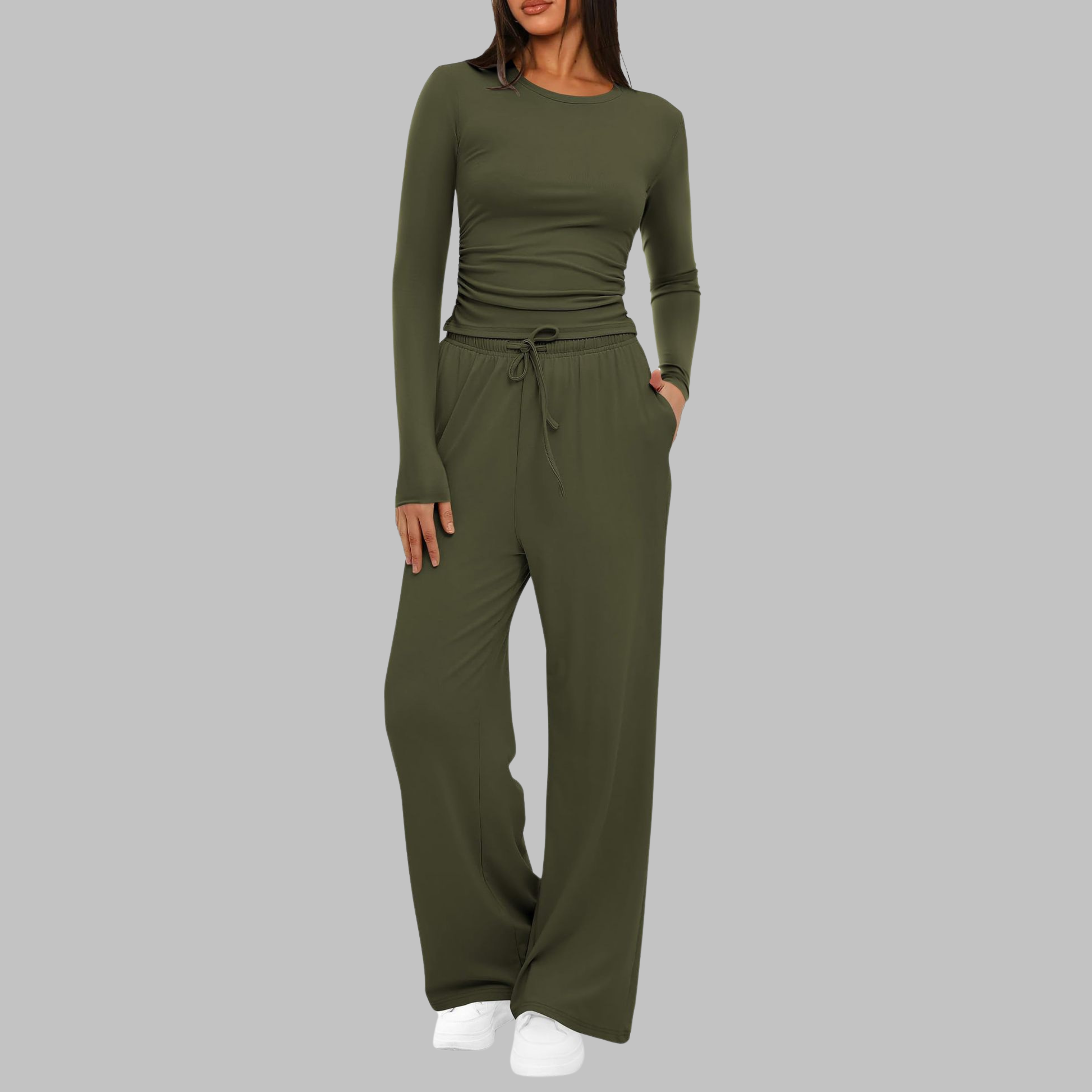 BELLE | Casual Long Sleeve Top and Wide Leg Pants Set