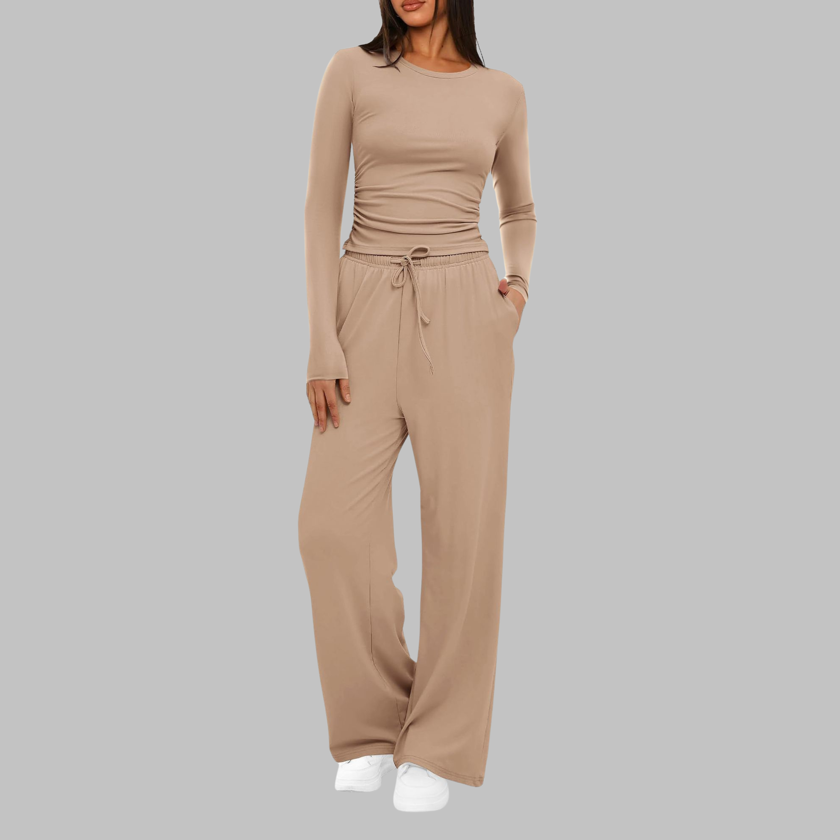 BELLE | Casual Long Sleeve Top and Wide Leg Pants Set