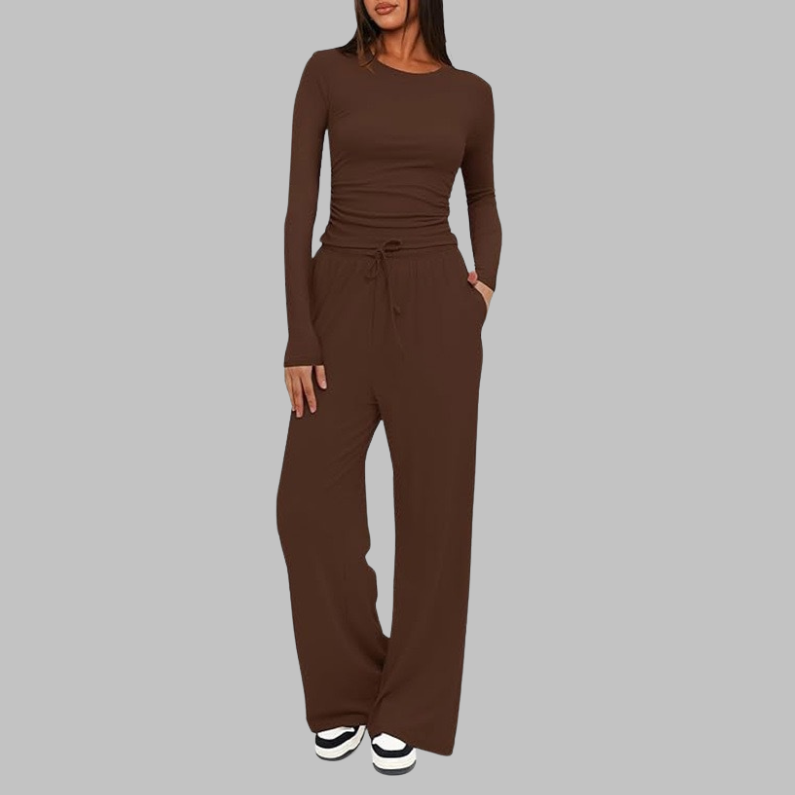 BELLE | Casual Long Sleeve Top and Wide Leg Pants Set