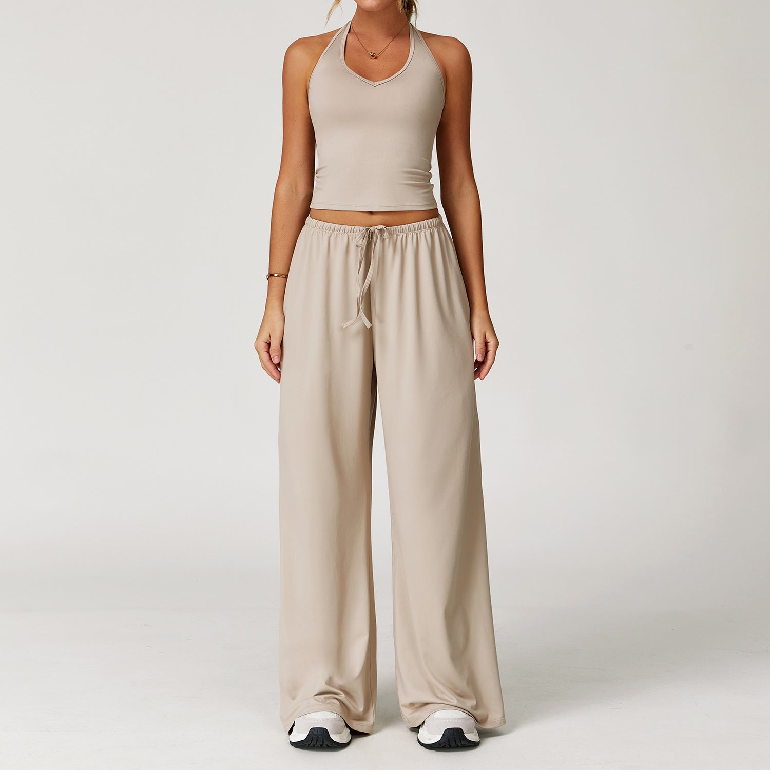 ARAYA | Casual Crop Tank Top and Wide Leg Pants Set
