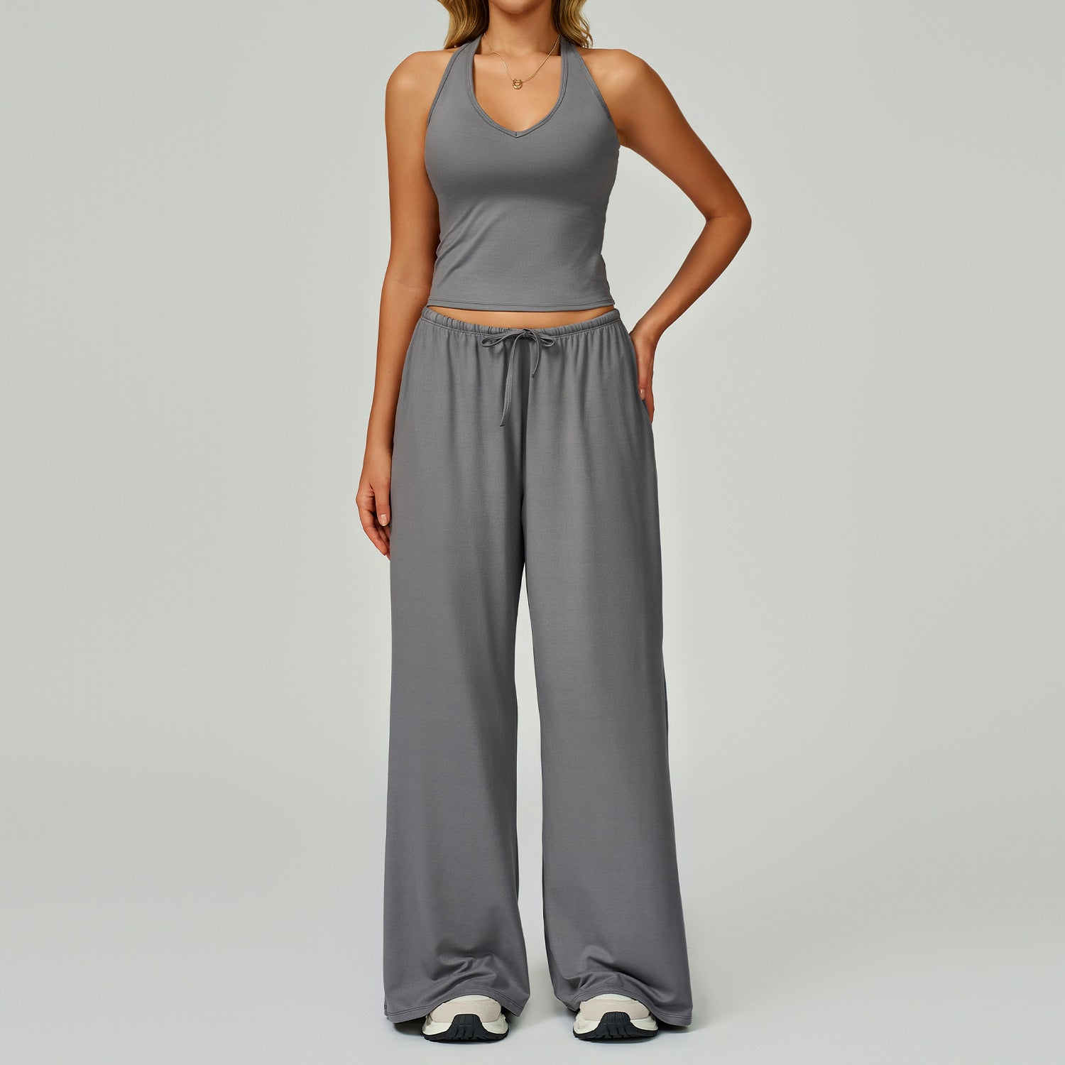 ARAYA | Casual Crop Tank Top and Wide Leg Pants Set