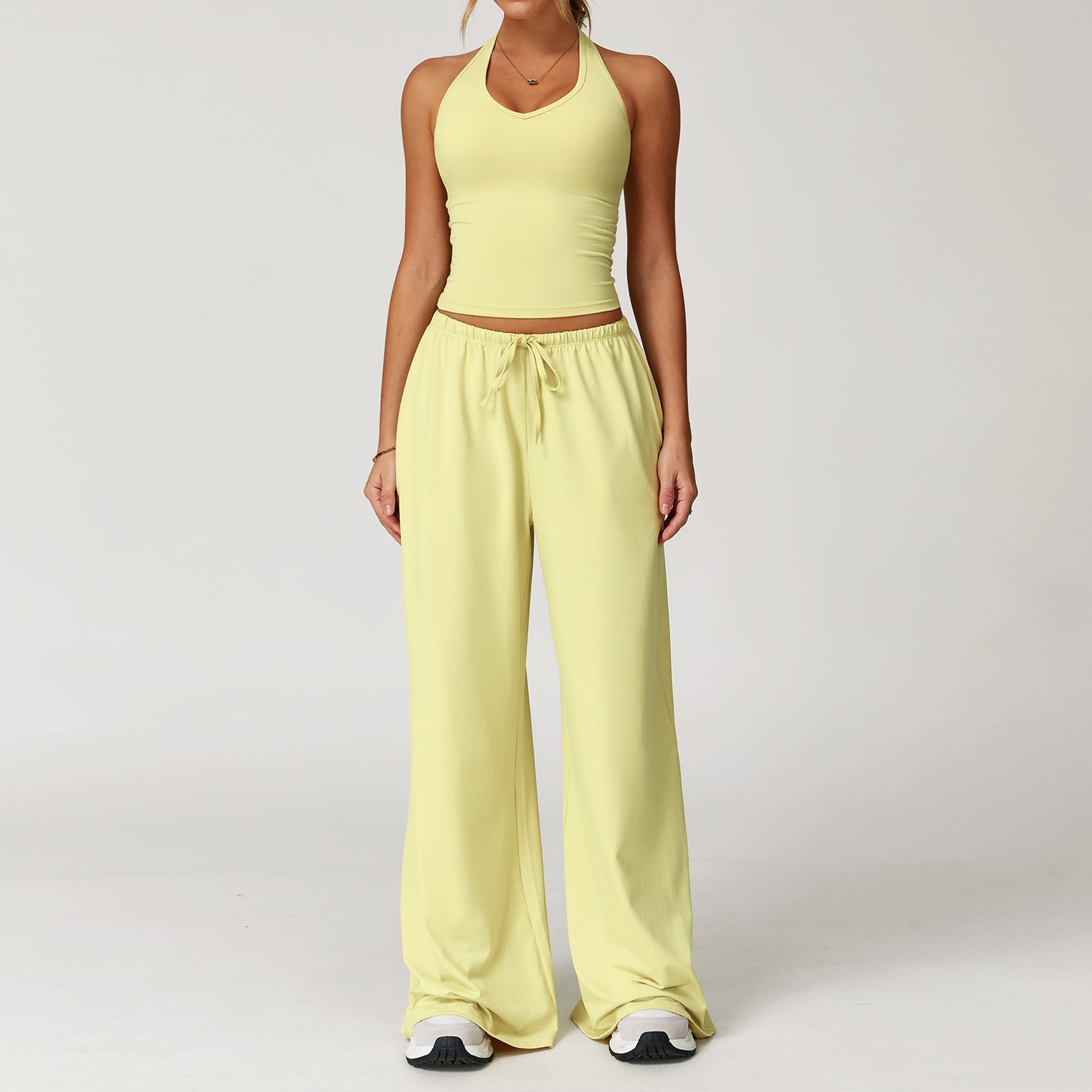 ARAYA | Casual Crop Tank Top and Wide Leg Pants Set