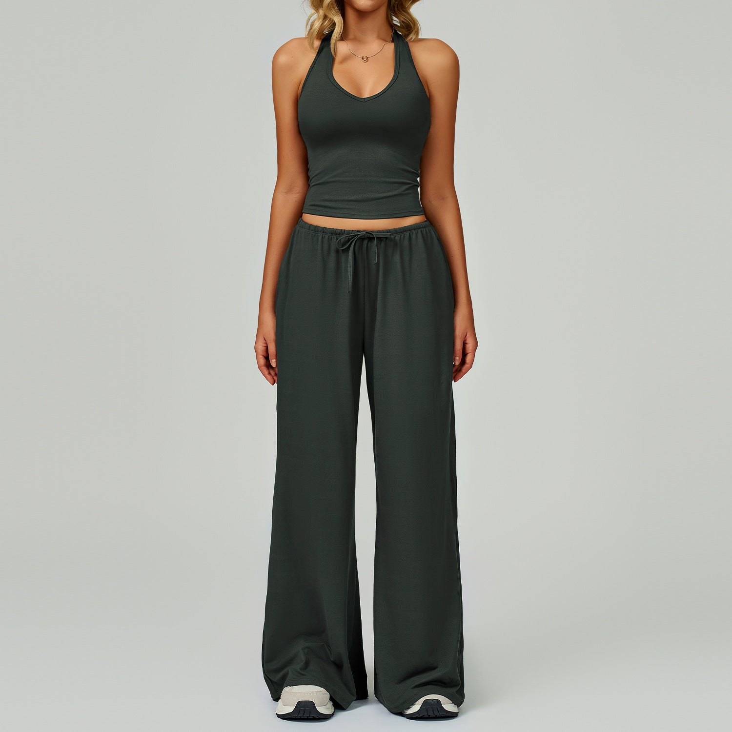 ARAYA | Casual Crop Tank Top and Wide Leg Pants Set