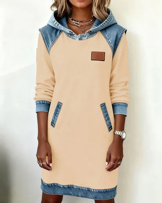 Lunariae – Casual Contrast Hoodie Dress