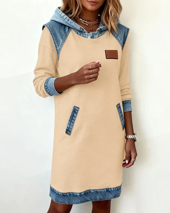 Lunariae – Casual Contrast Hoodie Dress