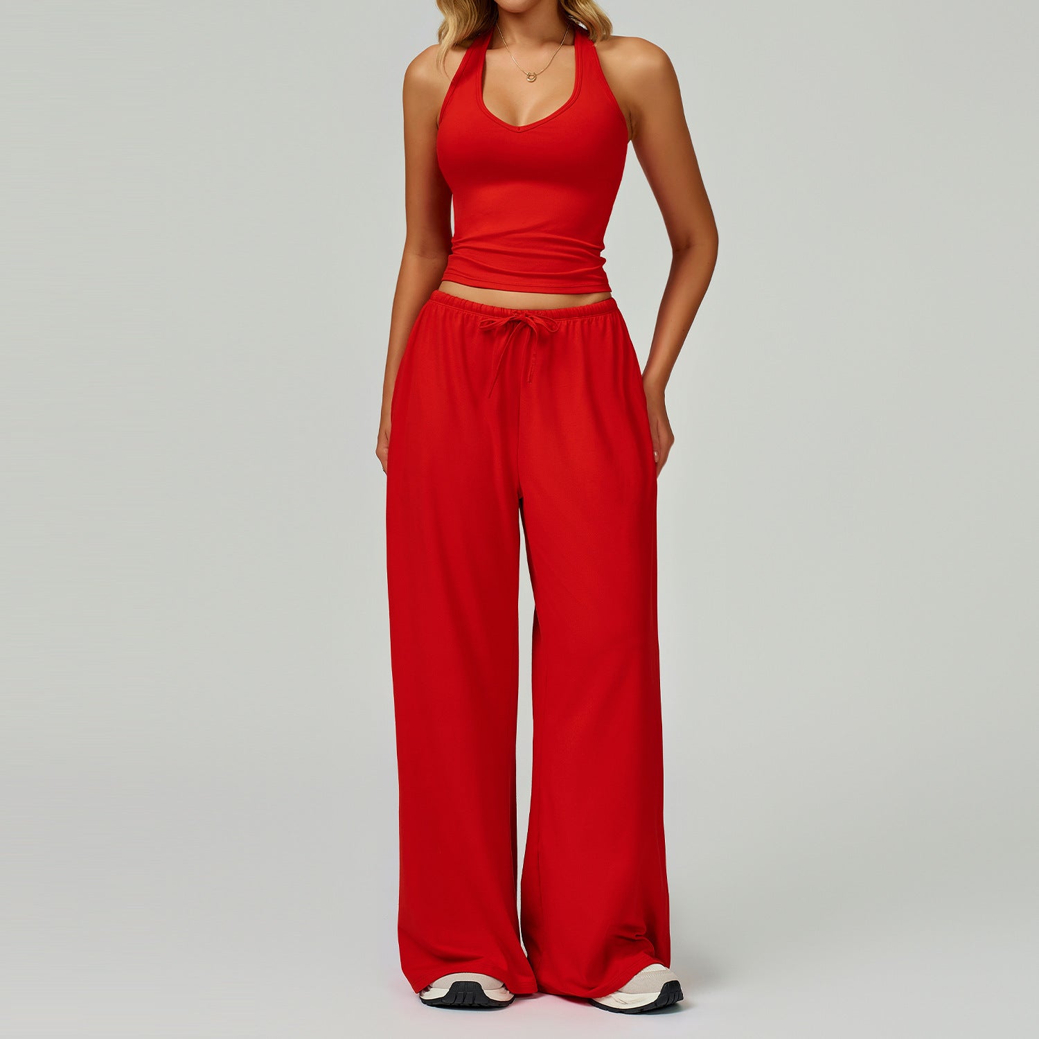 ARAYA | Casual Crop Tank Top and Wide Leg Pants Set