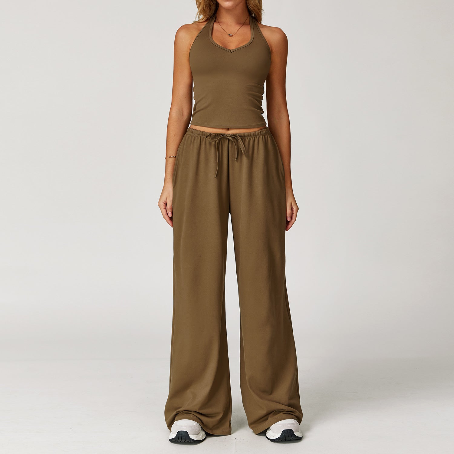 ARAYA | Casual Crop Tank Top and Wide Leg Pants Set